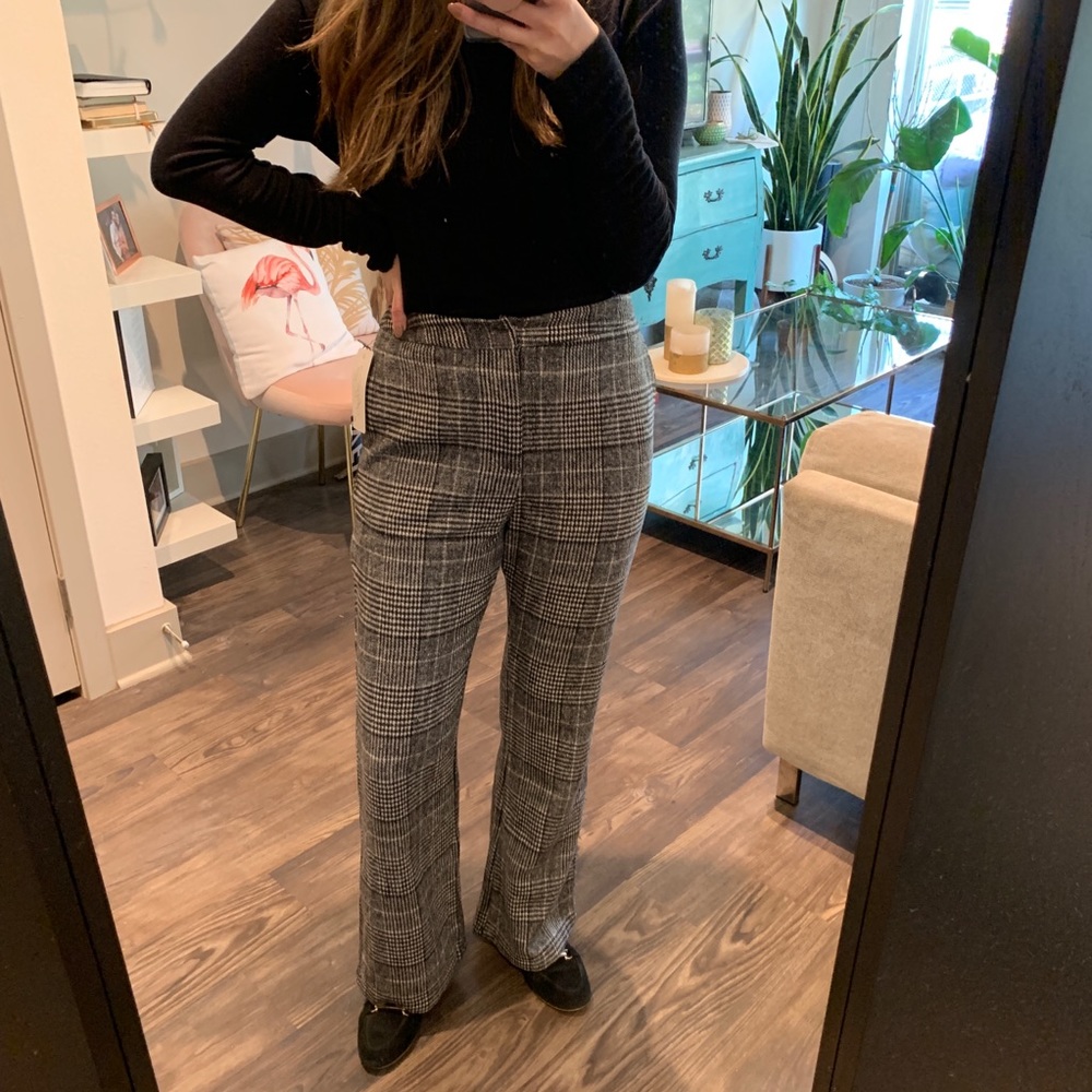 Grey Wool Plaid Trousers